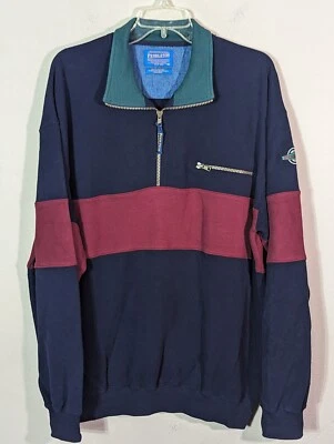 Pendleton Heavyweight Color Block Navy Red Pullover Dad Golf Sweatshirt Warm Med - Image 1 of 4