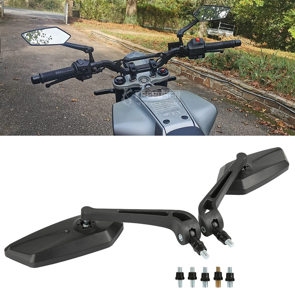 Universal Motorcycle Rearview Wing Mirrors 8mm/10mm For Honda Yamaha Suzuki ATV - Image 1 of 4