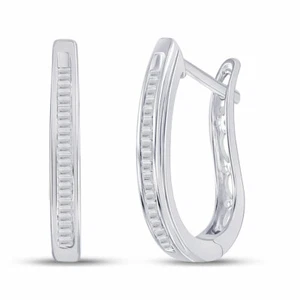 Pendientes Huggie de aro de diamantes con montura de canal baguette de plata de ley 1/4 - Imagen 1 de 1