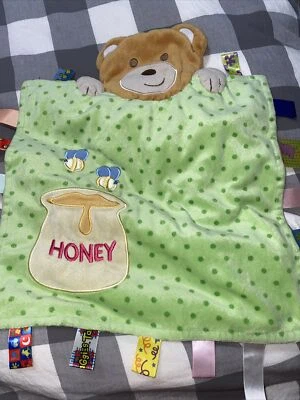 Taggies Peek A Boo коричневый медведь милый безопасности одеяло пчелы мед зеленый горошек - Изображение 1 из 4