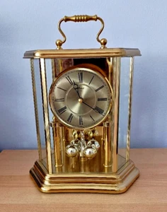 Vintage Hermle Pendulum Hexagon Carriage Shelf Table Mantel Clock Germany - Imagen 1 de 12