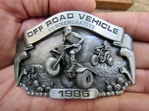 Vtg ALL TERRAIN CYCLE Belt Buckle 1986 Honda ATC Off Road 3-Wheeler RARE VG++ - Picture 1 of 4