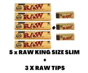 RAW Classic King Size Slim Classic Unrefined Skin Rolling Paper/ FREE RAW Tips