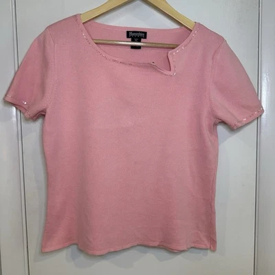 Hampshire Studio Short Sleeve Sweater. Bubblegum Pink. Size: Large. - Image 1 of 4