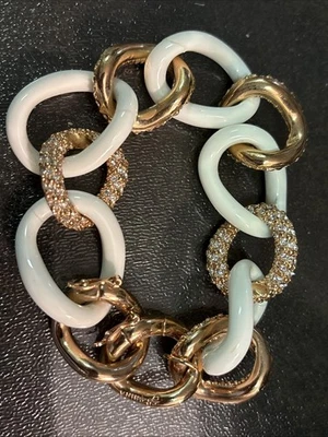 Joan Boyce Bracelet Black Enamel Silver Tone Pave Rhinestone Link Chain 9" 59g - Image 1 of 4