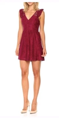 Mini Vestido BCBGeneration Granate Granate Encaje Mangas Volantes Talla 8 Nuevo con Etiquetas Graduación Foto 1 de 4