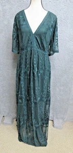 Bella Ella Boutique Abito Donna XL Maglia Ricamato Maxi Floreale Boho Trasparente - Foto 1 di 19