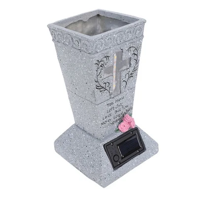 Solarkirchhof Grabvasen Harz Grabstein Vase Mit LED Bodenpfahl Einstellbare 1H3I - Bild 1 von 4