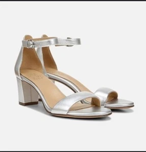 Naturalizer Womens Vera Ankle Strap Heeled Dress Sandal Silver Leather Size 7.5 - Afbeelding 1 van 7