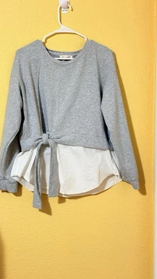 Two by Vince Camuto Gray Layered Look Tie Front Pullover Sweatshirt Top L Casual - Imagem 1 de 4