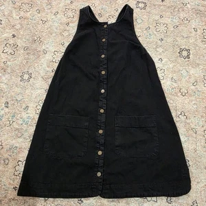 Free People Denim Pinafore Dress Womens Size S/P Black Button Front Pockets Midi - Picture 1 of 9