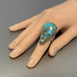 Native American Silver Handmade Navajo Morenci Turquoise Ring Size 9 - Picture 1 of 10