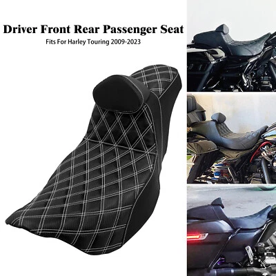 Driver Passenger Seat White Line w/ Backrest For Harley Electra Road Glide 09-23 - Image 1 of 4