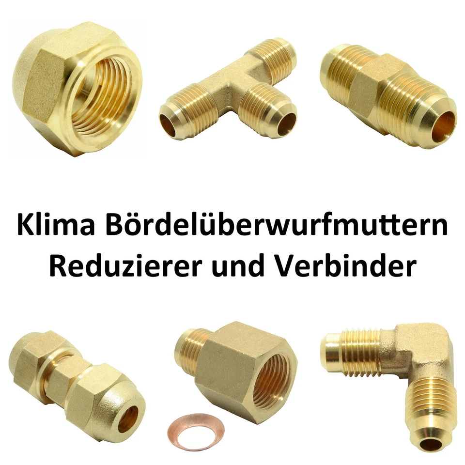 KLIMA-B2B Bördel Überwurfmutter Klimaanlage Verbindungsnippel Reduzierer 1/4 3/8 1/2 5/8