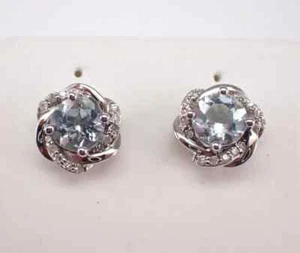 Lab-Created Aquamarine 2Ct Round Cut Flower Stud Earring 14K White Gold Plated - Picture 1 of 6