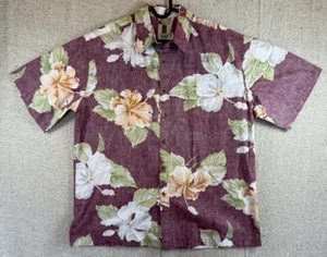Mens Sz Large TORI RICHARD Ash Red Hawaiian Floral Short Sleeve Shirt - Picture 1 of 5