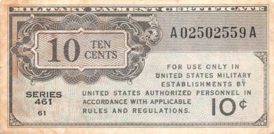 USA / MPC  10  Cents  1946  Series  461  Plate # 61  Circulated Banknote ZD - Image 1 of 2