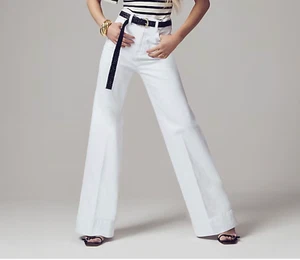 J. Pantalones de mezclilla blancos Crew pierna ancha tiro alto clásicos costeros preppy informales nuevos con etiquetas - Imagen 1 de 13