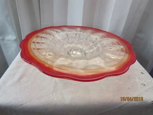ART GLASS WHITE AND RED SWIRL BOWL 12 1/4" DIAMETER. - Picture 1 of 8