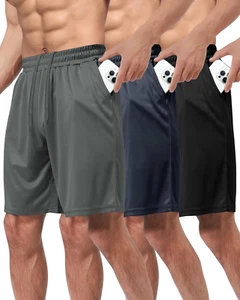 3 Pack Gym Basketball Mens Shorts - Quick Dry Black Workout Athletic Shorts with - Picture 1 of 12