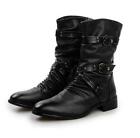 Mens Punk Pleated Rivets Buckles Pointy Toe  biker Ankle Boots Shoes 