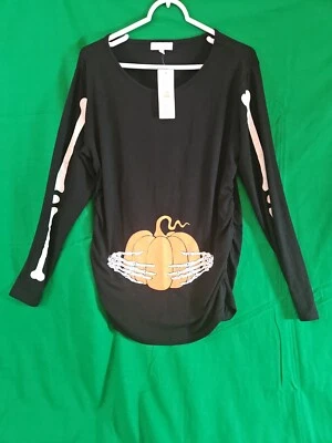  Maternity Halloween Shirt Size Large  Black Long Sleeve Pumpkin In The Oven - Image 1 of 4