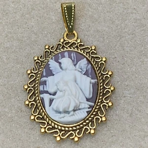 NEUWARE *SALE* SCHÖNER SCHUTZENGEL KAMEE ANHÄNGER* VIOLETT/GOLD SET - Bild 1 von 8