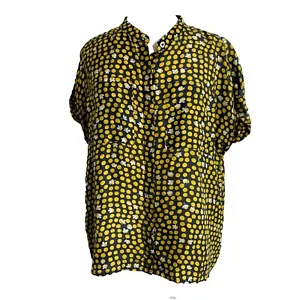 Cabi Womens Blouse Size Small Gray Yellow Polka Dot Clover Silk Button Front - Picture 1 of 6