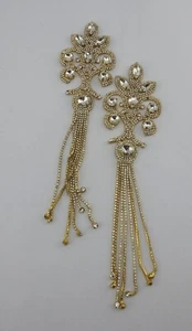 2 Vintage Rhinestone Pieces 9" Long Clear Gold Tone Crafts Emblishments - Picture 1 of 4