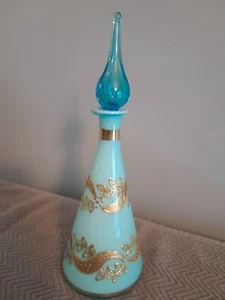 Miniature EMPOLI GENIE BOTTLE, MCM BLUE Cased Glass & 18k Gold W/Glass Stopper - Picture 1 of 11