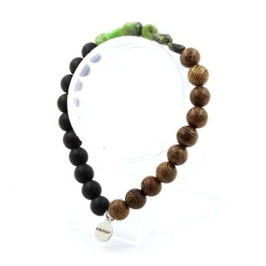 Armband Jade Nephrite Von Xiuyan China + Perlen Schwarz Onyx Matt + Holz 8 Made - Bild 1 von 7