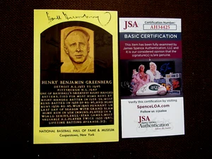 HANK GREENBERG 2X MVP WSC DETROIT TIGERS HOF SIGNED AUTO VTG GOLD HOF PLAQUE JSA - Picture 1 of 3