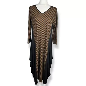 Comfy USA Anna Dress Womens Size L Brown Black Asymmetrical Lagenlook Plaid USA - Picture 1 of 14