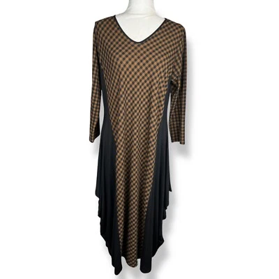 Cómodo Vestido Anna EE. UU. Para Mujer Talla Grande Marrón Negro Asimétrico Lagenlook Cuadros Foto 1 de 4