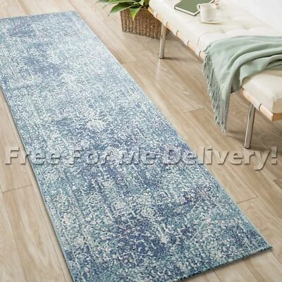SULIS MEDALLION BLUE IVORY TRADITIONAL RUG RUNNER (L) 80x400cm **FREE DELIVERY** - Image 1 of 4
