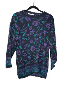 Dana Scott Sweater Vintage 80s 90s Fall Turquoise Purple Made In USA Large L - Picture 1 of 4