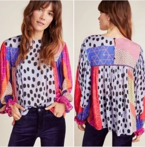 Bl-nk London Anthropologie Miranda Peasant Blouse Patchwork Boho Dots Size S NEW - Picture 1 of 16