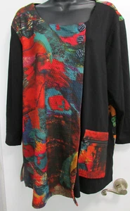 Mujer XL Negro y Multicolor Tejido Elástico SS Pullover Camisa Blusa Top ALI MILLAS - Imagen 1 de 6