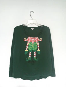 Eyeshadow Women's Elf Shirt Size XL Green Elfie Costume Graphic Scoop Neck Tee - Picture 1 of 6