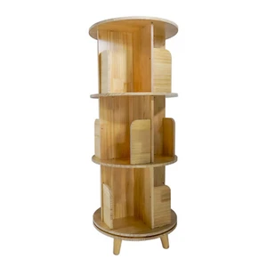 3 Tier Rotating Bookshelf Organize 360 Display Floor Standing Pine Wood Bookcase - Picture 1 of 9