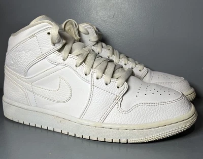 Nike Air Jordan 1 Mid 2020 Triple White Mens Size 9 Shoes Sneakers 554724-130 - Image 1 of 4