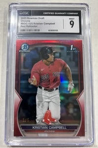 KRISTIAN CAMPBELL 2023 Bowman Chrome Draft rifrattore rosso /5 RC CSG 9 COME NUOVO - Foto 1 di 4