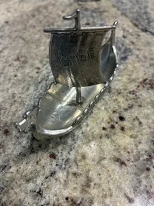 Vintage Handstopt TPB Tinn Pewter 5” Sailing Viking Ship Open Salt Cellar - Picture 1 of 7