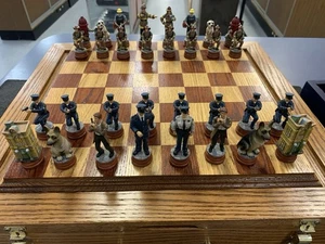 Drueke Wooden Chessman w/12" Cops V Fire Fighters In Box - Picture 1 of 4