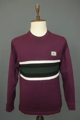 Lacoste Burgundy Striped Cotton Regular Raglan Sleeve Crew Neck Sweatshirt Sz 4 - Image 1 of 4