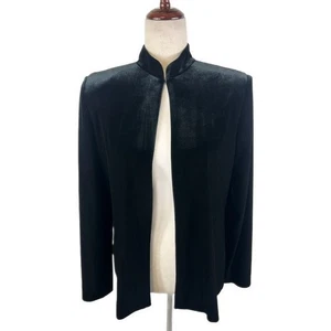 Alex Evenings Black Velvet Mock Neck Open Front Jacket Size Medium - Picture 1 of 6