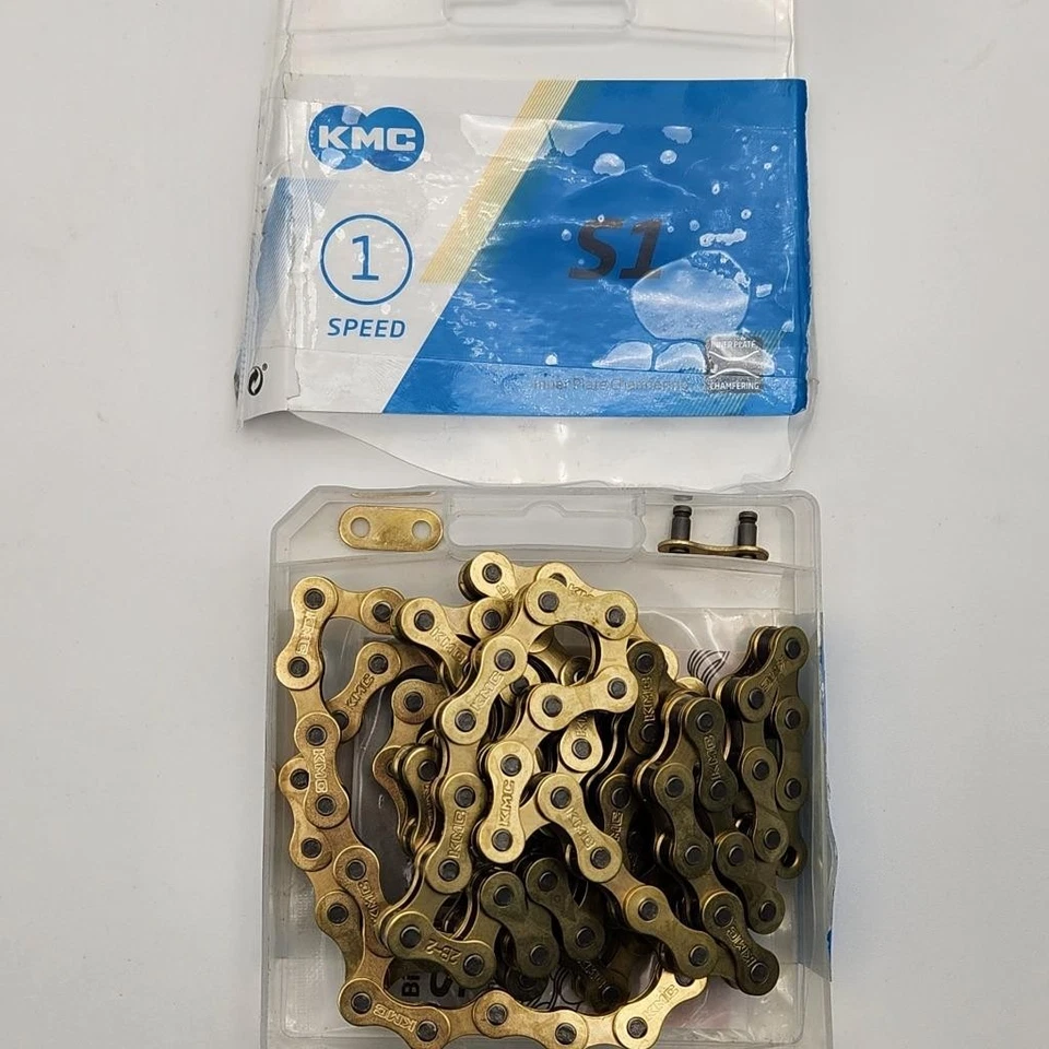 KMC S1 Oro 1/8" Cadena de una sola velocidad 112L BMX Cruiser Bicicleta fija 112 eslabones ABIERTA Foto 1 de 1