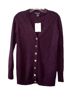 BLOOMINGDALES Size S 100% Cashmere 2-Ply Button Cardigan Sweater NWT Purple H47 - Picture 1 of 6