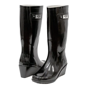Rain Boots Womens Size 11 Black Wedge Heel Waterproof Rubber Tall Shoes, NEW - Picture 1 of 9