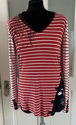 Joe Browns Red White Blue Striped Nautical Long Sleeve Top Women’s Size 12 - Image 1 of 4